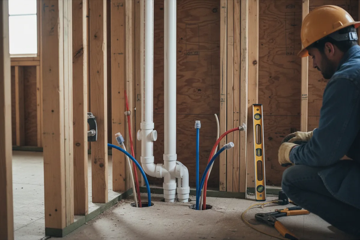 Drain and supply rough-in during Sump Pump Repair in Lisle